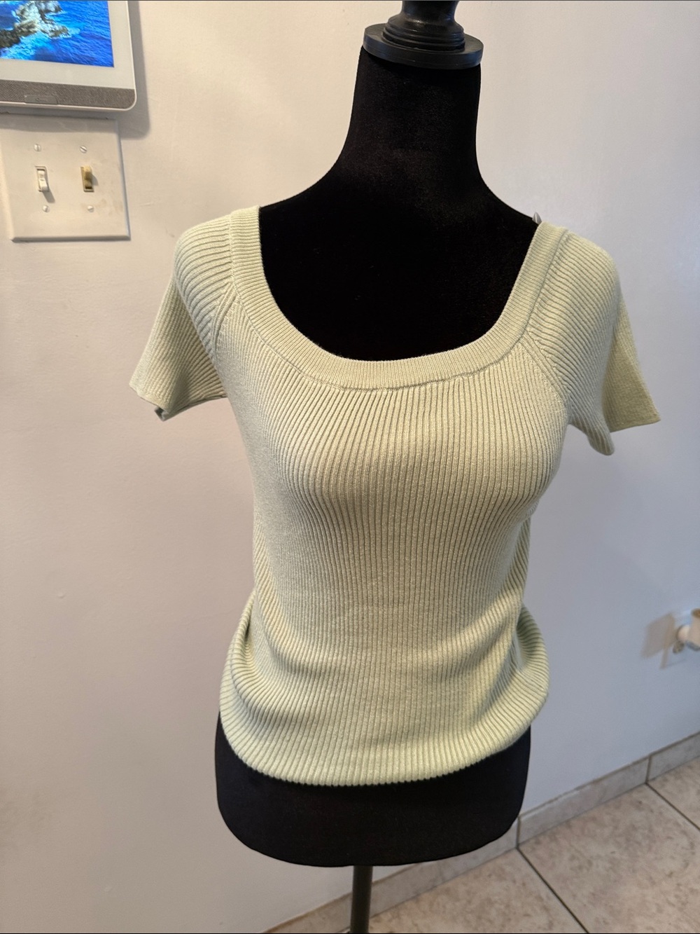 art class Light Sage Ribbed Scoop-Neck Short Sleeve Top